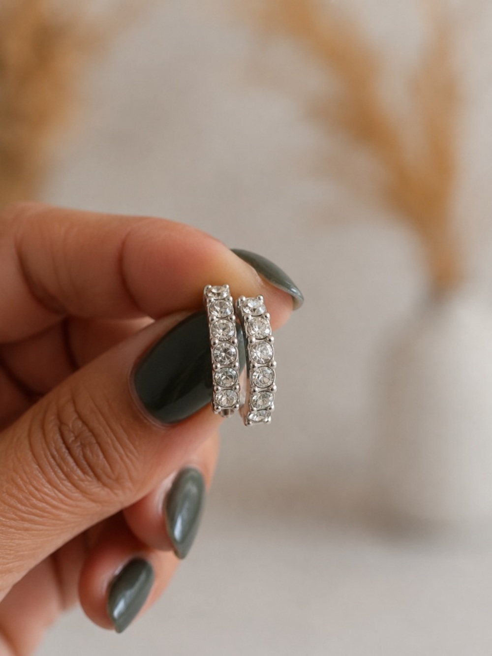 Source Unknown Clear Crystal Hoop Earrings - Silver